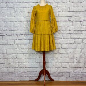 Khara Kapas Honeydrops Mustard Yellow Tiered Dress